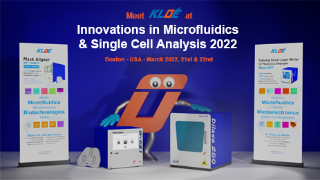 Kloe present mask aligner UV-KUB 3 and tabletop direct laser writer Dilase 250 on its booth