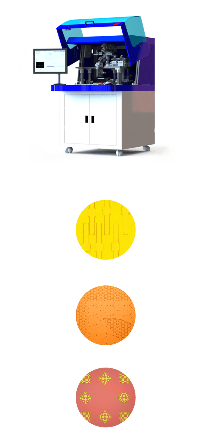 Equipement sans masque Dilase 650 avec vitre ouverte et exemples d'applications