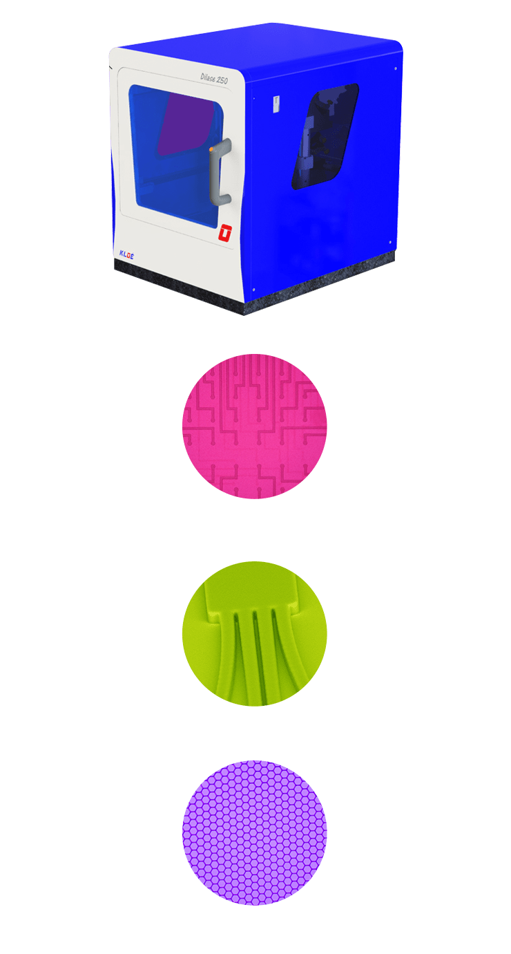 Equipement d'ériture directe laser Dilase 250 et exemples d'applications